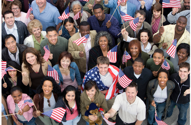Group of people posing with American flags