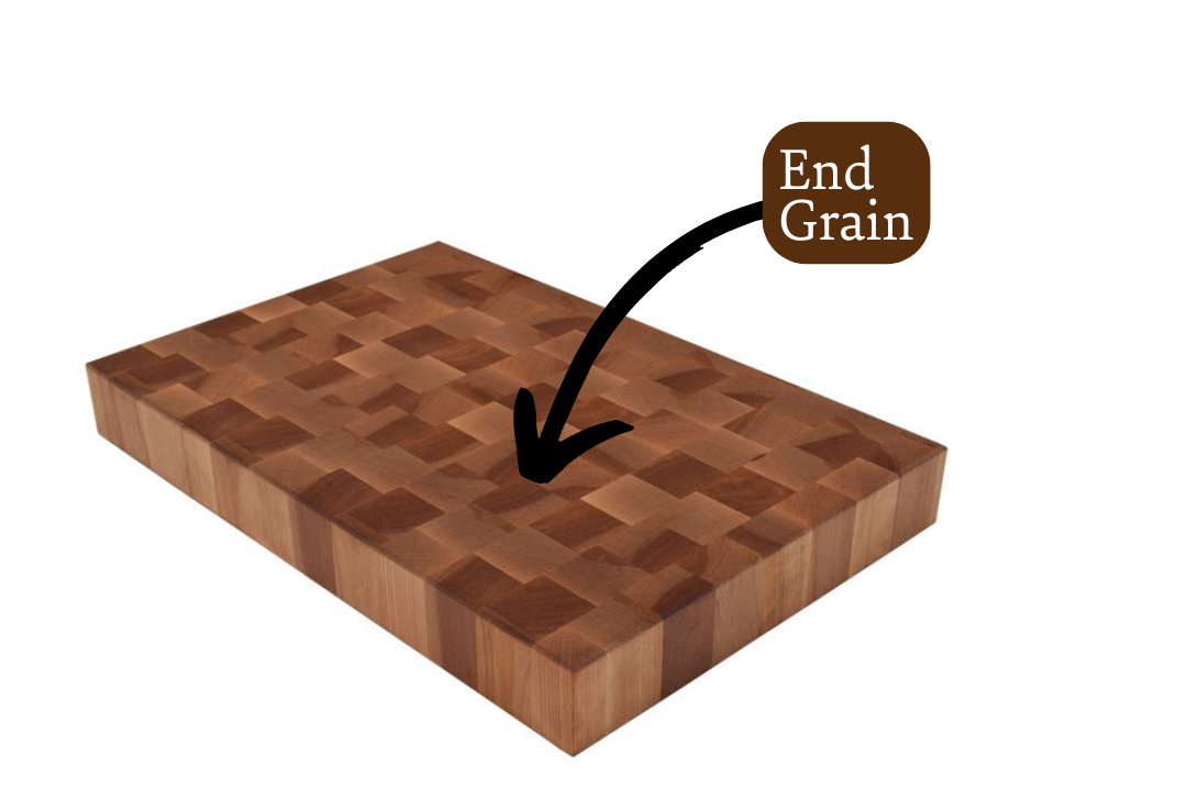 a cutting board made of end pieces glued together text reads End Grain